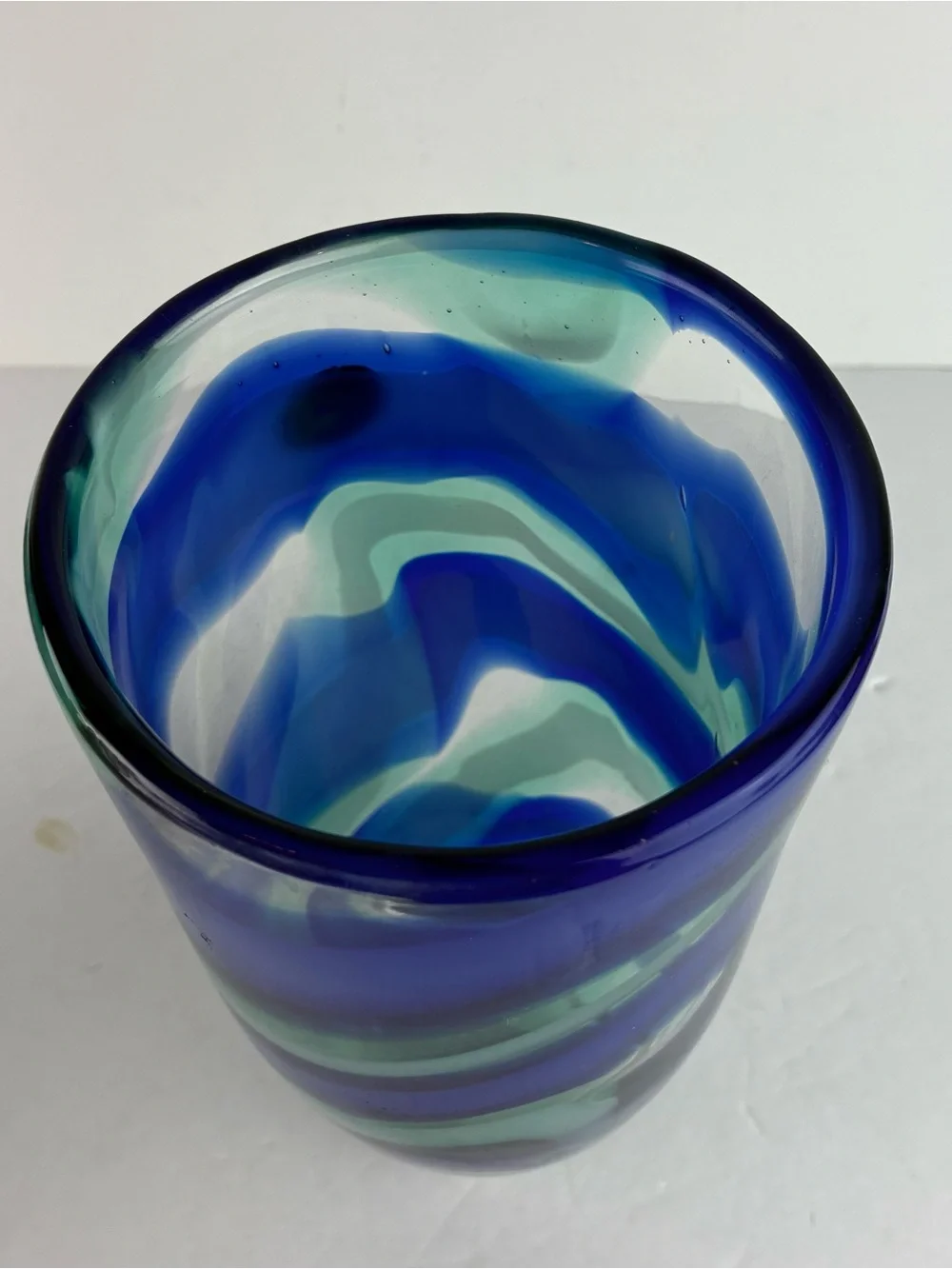 Jozefina Krosno Hand Blown Blue Swirl Vase
